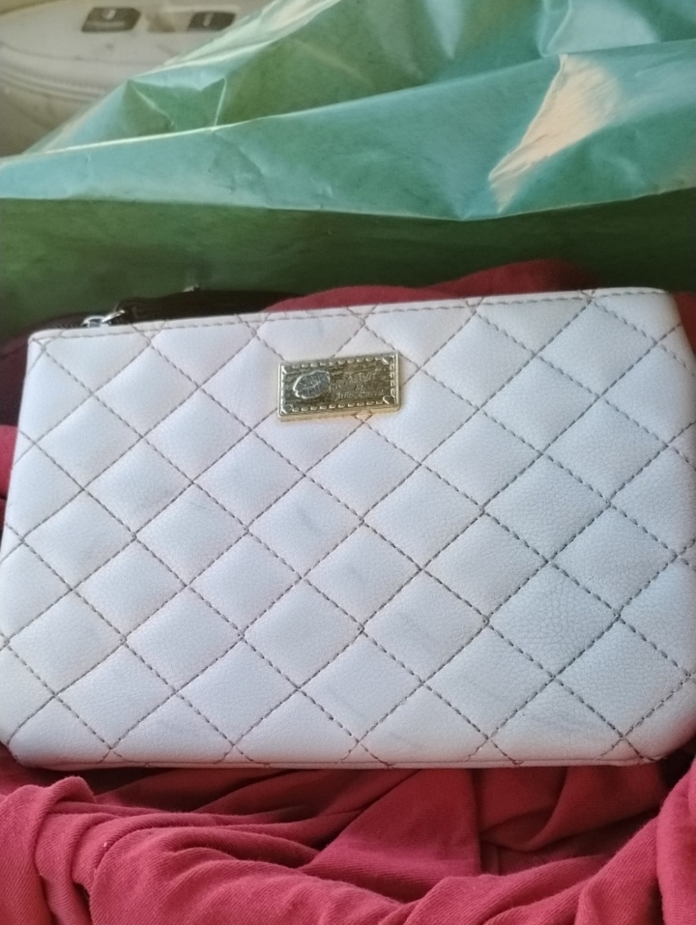 Betsey Johnson White Quilted Wristlet Clutch with Gold Plate